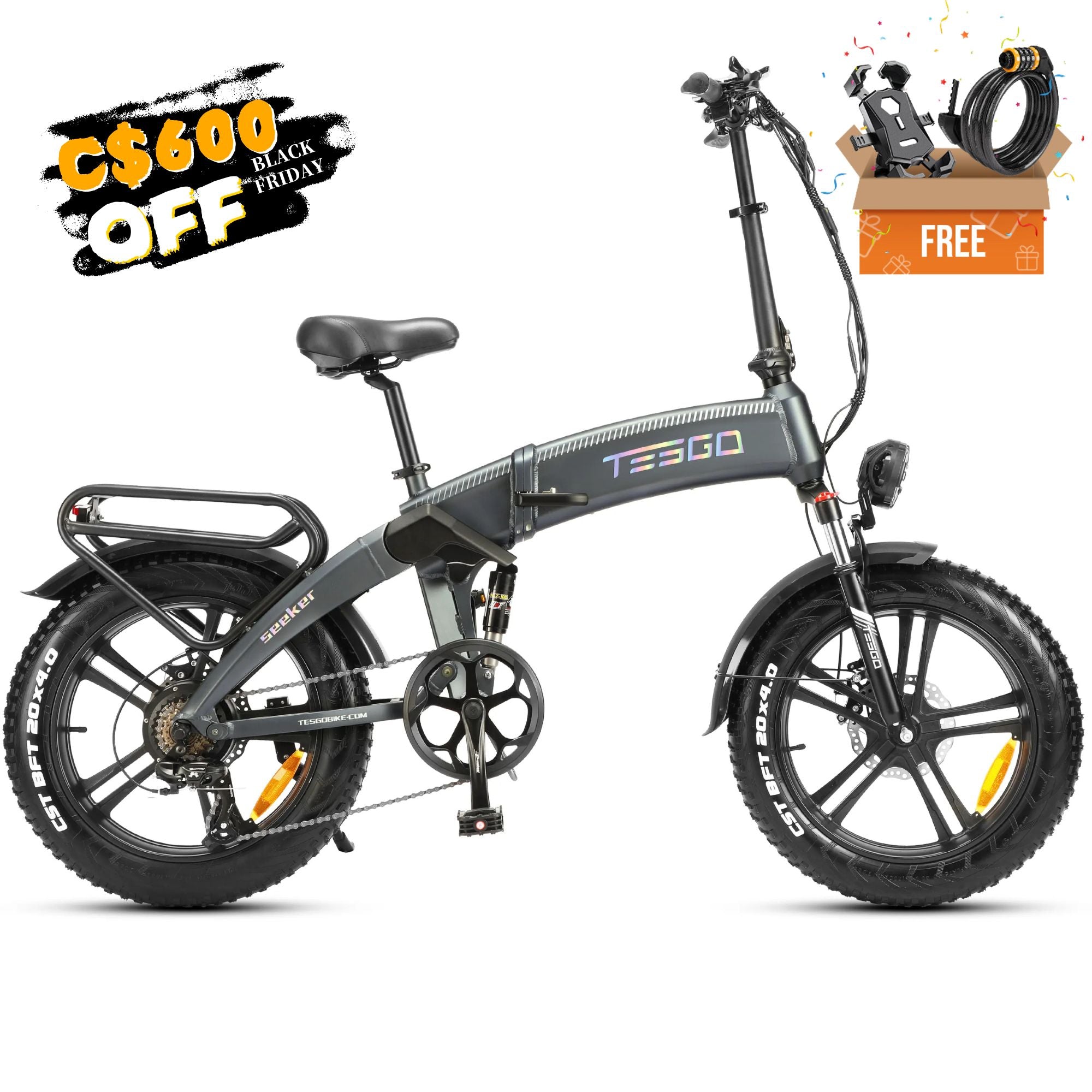 Tesgo STT 20 Foldable Fat Tire Electric Bike Black