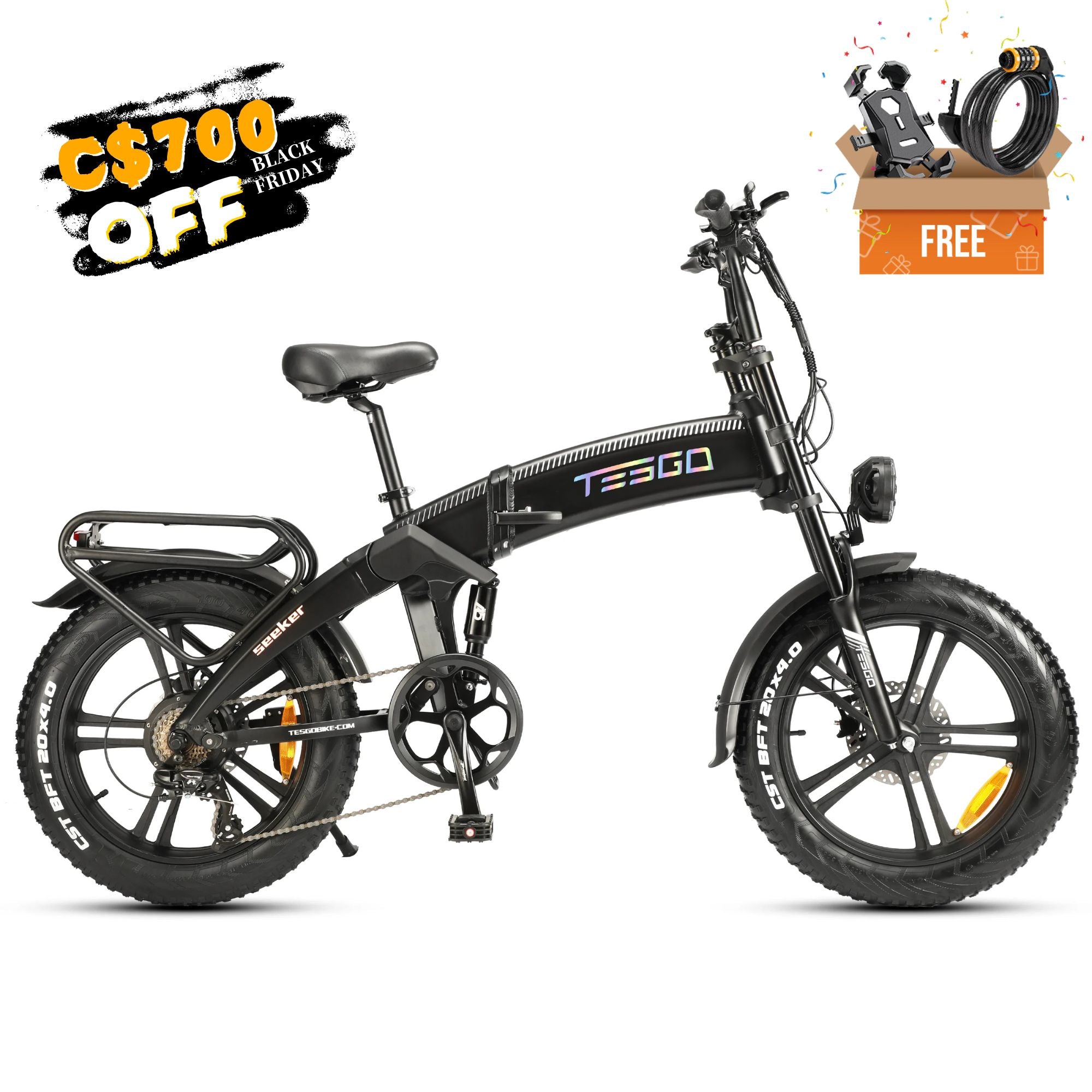 Tesgo Seeker Pro 1000W Foldable Full Suspension E Bike Seeker Gray